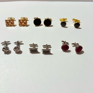 $10 Elegant Cufflink 6 pairs in Gold, Silver, and Red